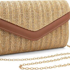 Straw Clutch Purse for Women Faux Straw Summer Beach Evening Shoulder Bag